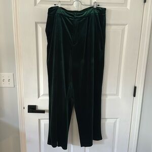 Wide leg green velvet pants